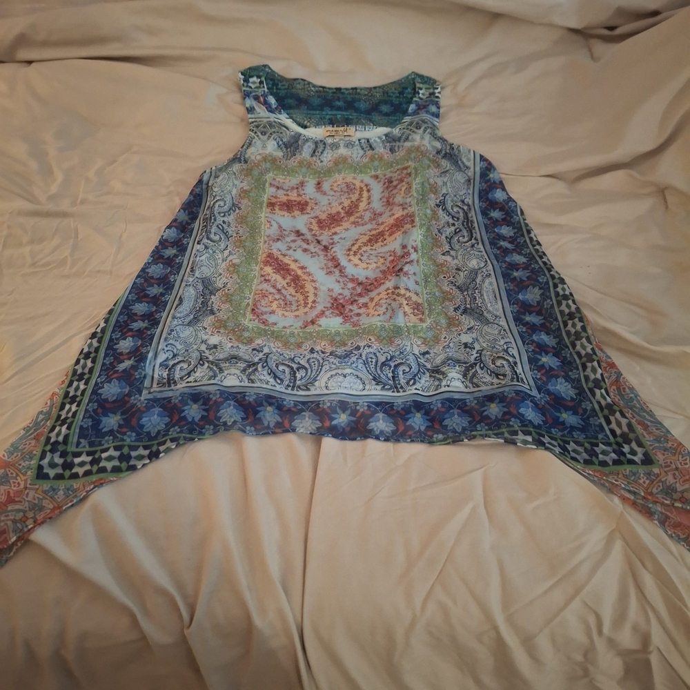 ONE WORLD Women's Multicolor Paisley Sleeveless Tank Tunic - Picture 3 of 9